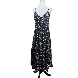 Patrons of Peace Black and White Floral tiered button down Maxi Dress